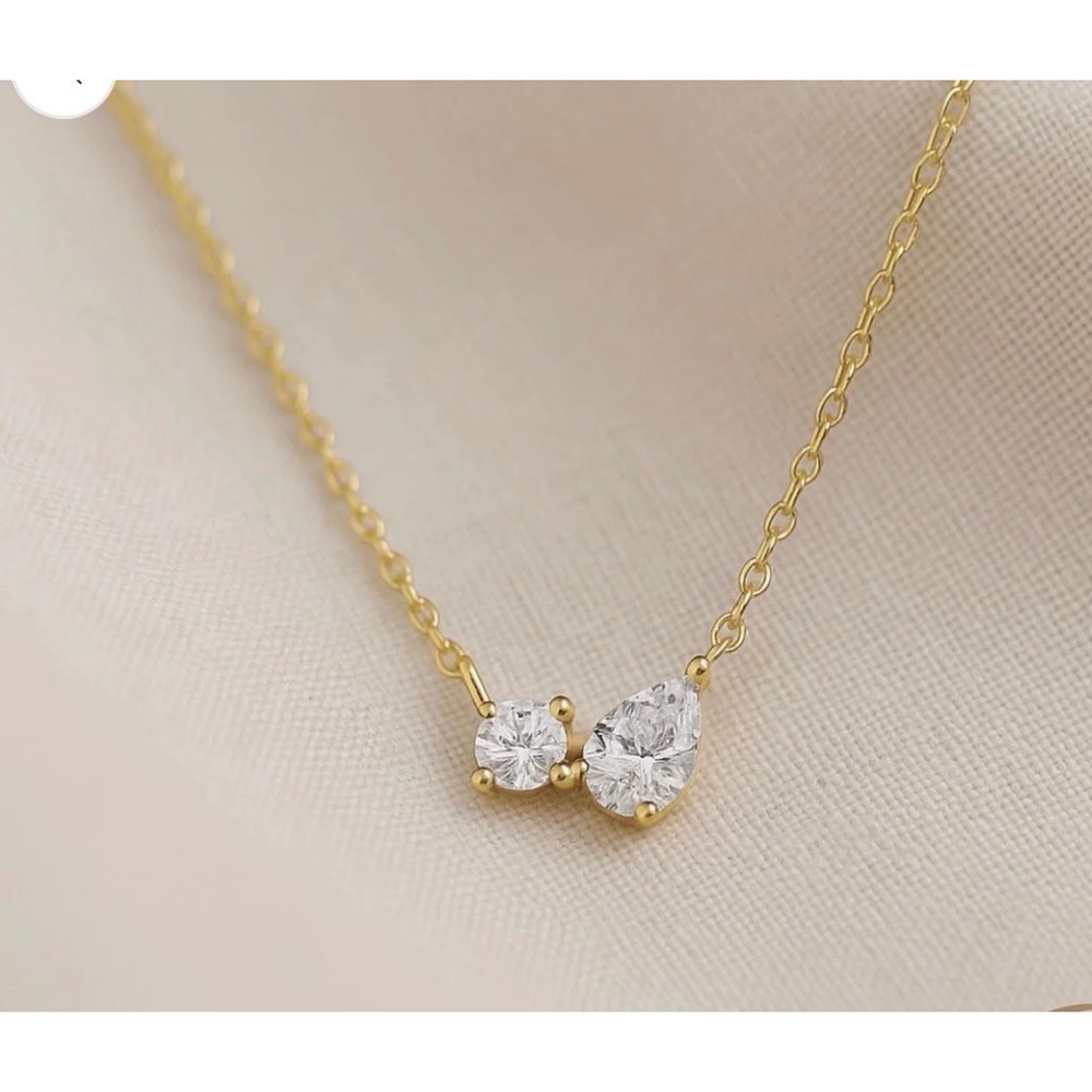 Pear & Round CZ Cluster Necklace 925 Sterling Silver 18k Gold Plated